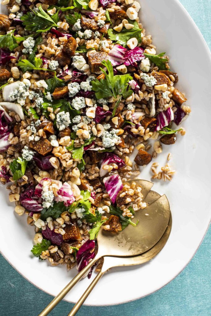 This farro salad recipe with figs makes a healthy side dish or light main. It's nutty and chewy, nutritious, and delicious.