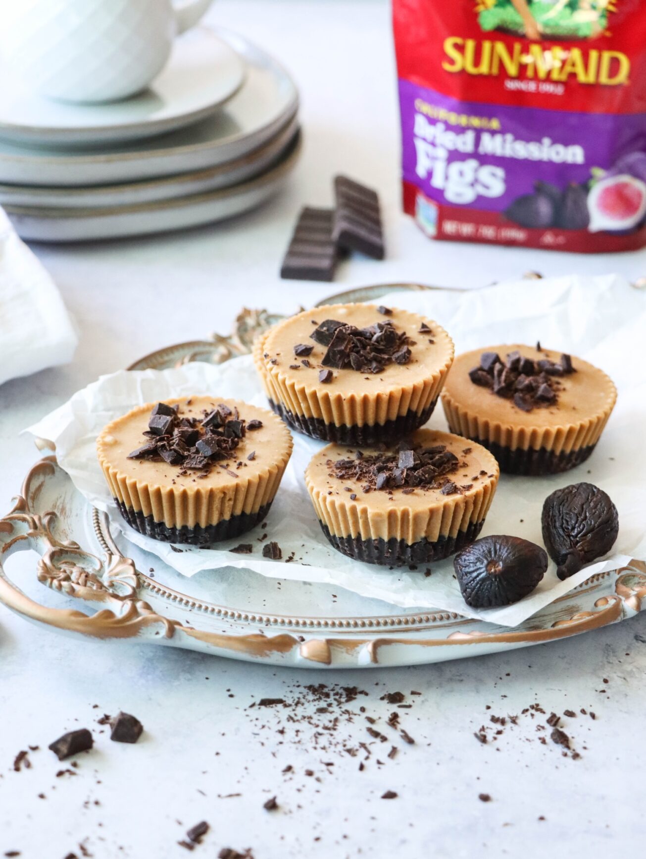 Healthy peanut butter brownie cups with dried figs satisfy a sweet tooth. The vegan peanut butter cups are so easy to make.