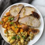 pork curry tenderloin with vegetables and fig glaze