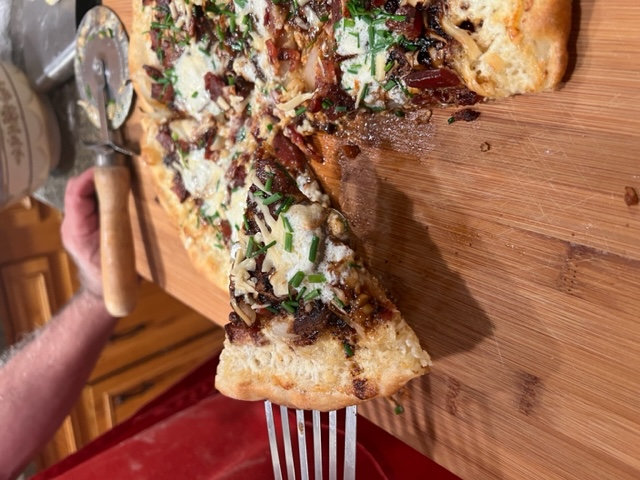Four cheese balsamic fig tart flambe is fig pizza at its finest. This Peter Reinhart pizza recipe was a finalist in the CMAB Pizza Contest.