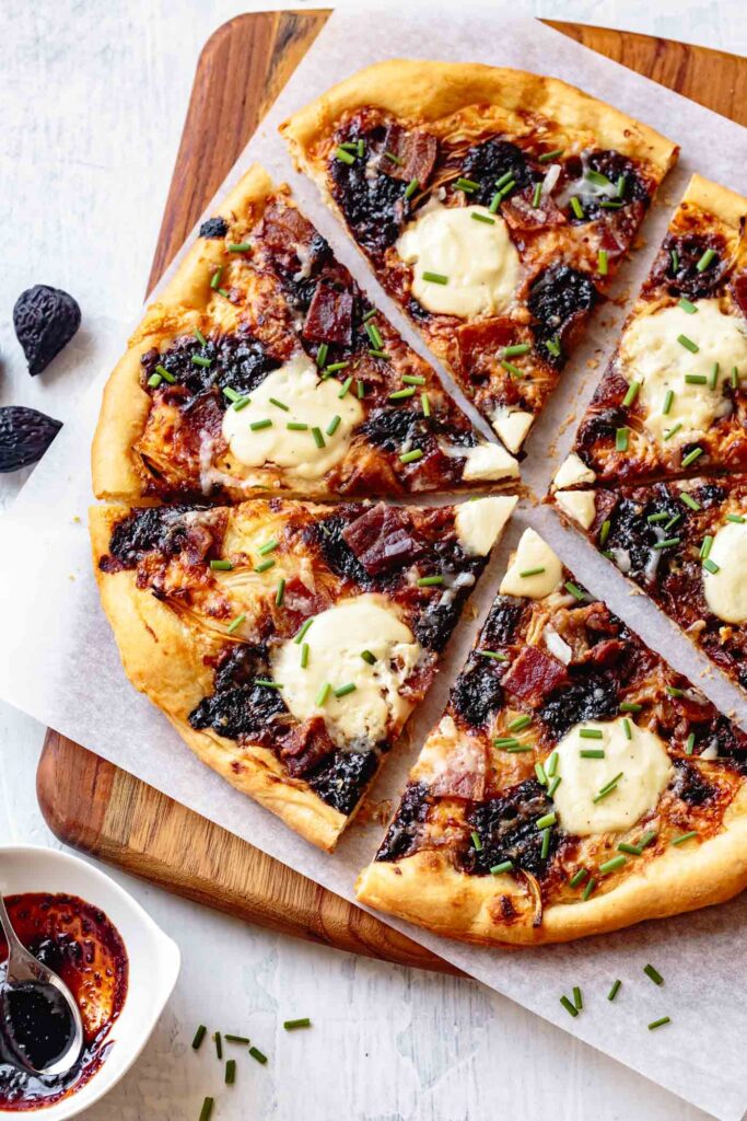 Four cheese balsamic fig tart flambe is fig pizza at its finest. This Peter Reinhart pizza recipe
