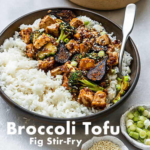 Dish of tofu broccoli stir-fry