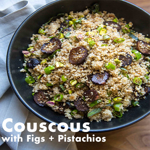 Veganuary recipes: bowl of couscous with pistachios and figs