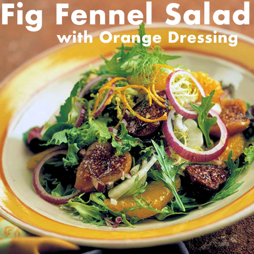 Veganuary recipes: fig fennel salad on a yellow plate