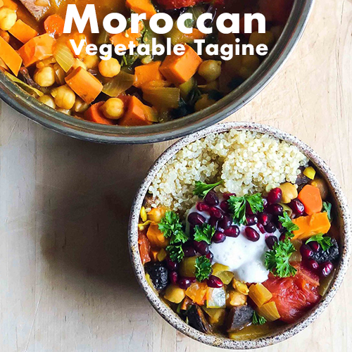 Bowl of couscous and vegetable tagine: vegan fig recipes