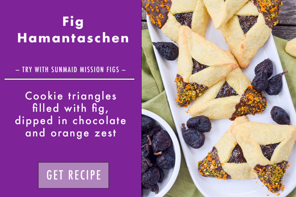 graphic of fig hamantashen on a white tray