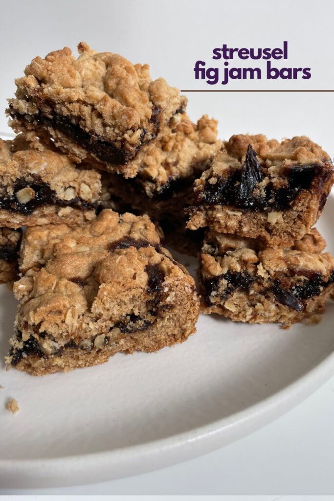 fig jam streusel bars on a white plate