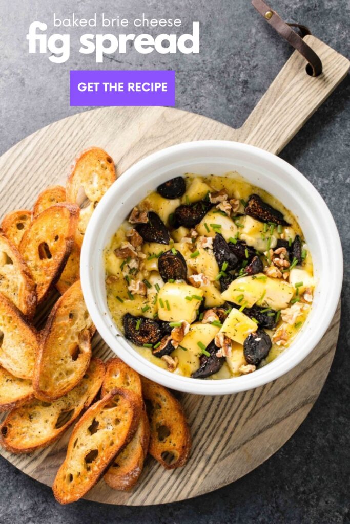 brie fig spread on a wooden board